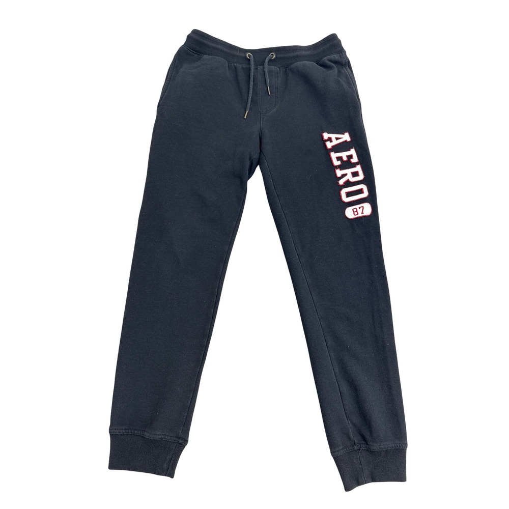 Aeropostale Mens Fleece Joggers Black Aero 87 Graphic Sweatpants Size S